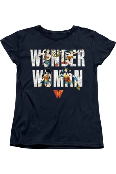 Gildan Wonder Woman Ww 80th Illustrated Type Short Sleeve Women´s Tee / T-shirt In Blue