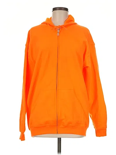 Pre-owned Gildan Zip Up Hoodie In Orange
