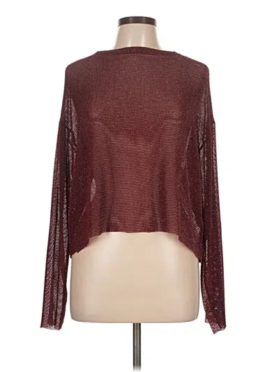 Pre-owned Gilded Intent Long Sleeve Top Burgundy Metallic Pattern Plunge Neckline Tops