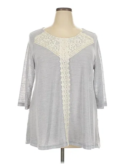 Pre-owned Gilli 3/4 Sleeve Top Gray Scoop Neck Tops
