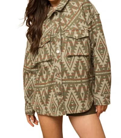 Gilli 3d Pocket Aztec Print Shacket In Olive In Green