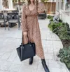 Gilli Abstract Side Cut Out V-neck Midi Dress In Brown In Brown