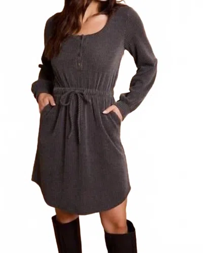 Gilli Adalynn Scoop Neck Button Up Long Sleeve Mini Dress In Charcoal In Gray