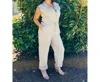 Gilli Beverly Sleeveless Collar Button Down Self Tie Jumpsuit In Taupe In Grey
