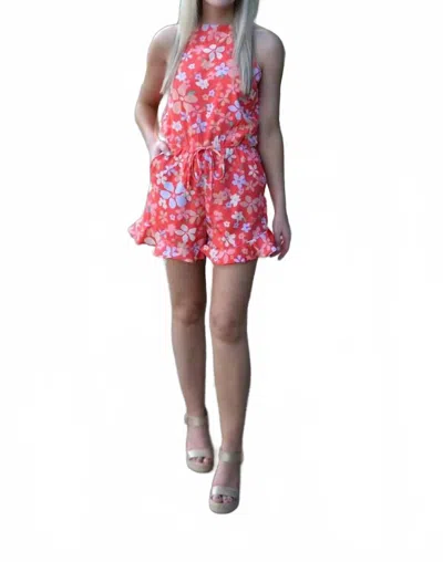 Gilli Broken Arrow Floral Romper In Red In Pink