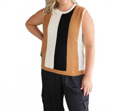 Gilli Calico Sleeveless Sweater Vest - Plus In Brown/ Black/ White In Multi
