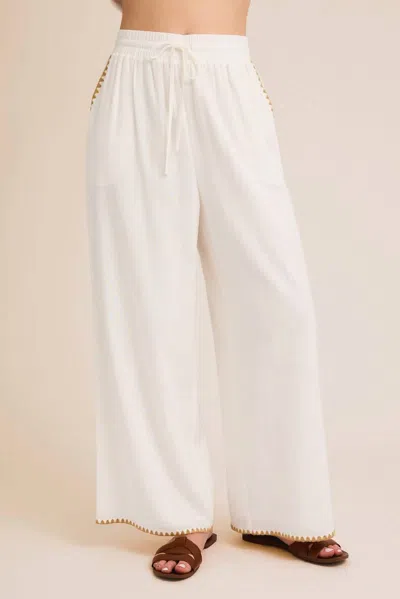 Gilli Claudine Linen Wide Leg Pants In White/ Taupe