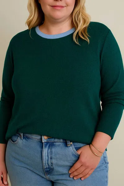 Gilli Contrast Round Neck Long Sleeve Top - Plus In Green