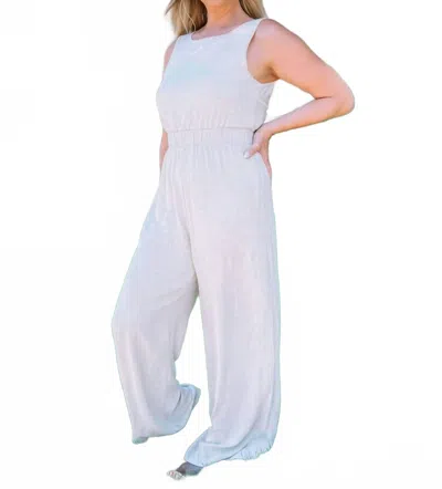 Gilli Criss-cross Tie Back Elastic Waist Jumpsuit In Oatmeal In White