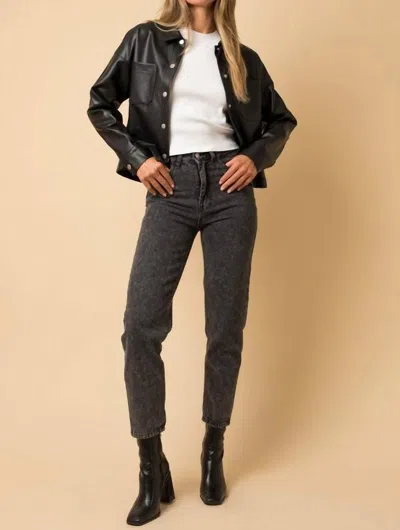 Gilli Crop Faux Leather Shacket In Black