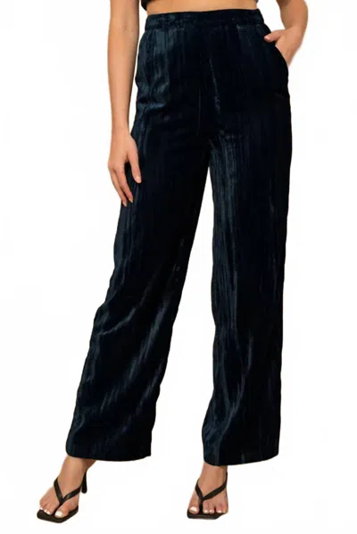 Gilli Crushed Velvet Wide Leg Pants In Dark Teal In Blue