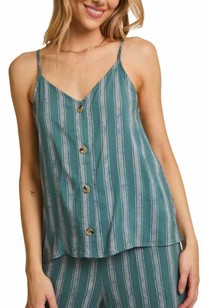 Gilli Danielle Striped Spaghetti Strap Top In Green /cream