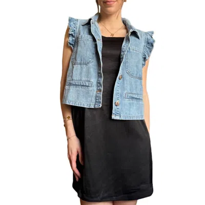 Gilli Denim Vest With Ruffle Sleeve In Blue