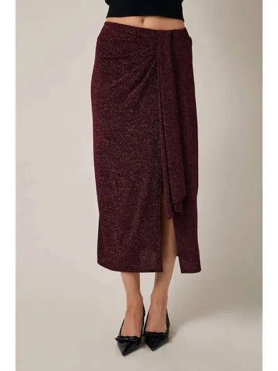 Gilli Drape Detail Side Slit Skirt In Maroon In Burgundy
