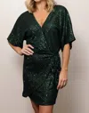 Gilli Faux Wrap Sequin Dress In Hunter Green In Green