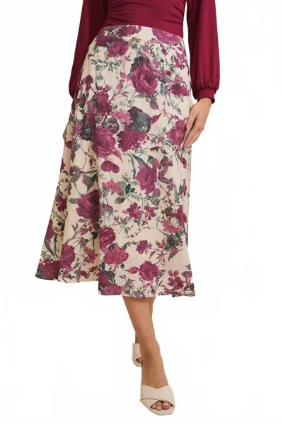 Gilli Flare Hem Midi Skirt In Cream-mauve Floral In Multi