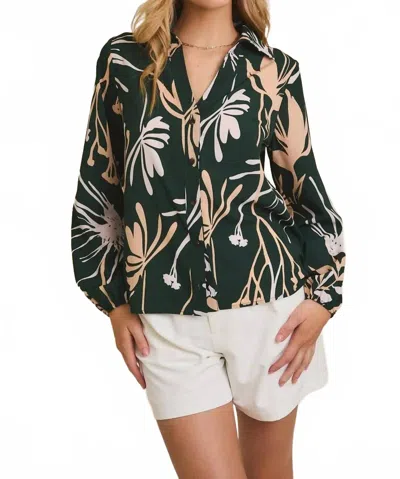 Gilli Floral Blossom Blouse In Olive Green