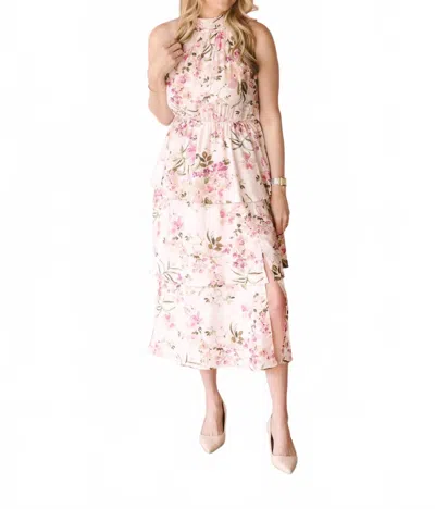 Gilli Floral Midi Dress In Pink Multi