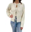 Gilli Front Tie Open Knit Cardigan In Cream In White