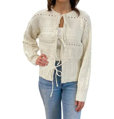 Gilli Front Tie Open Knit Cardigan In Cream In White