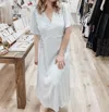 Gilli Half Sleeve Button Detail Wrap Dress In Dusty Blue In White