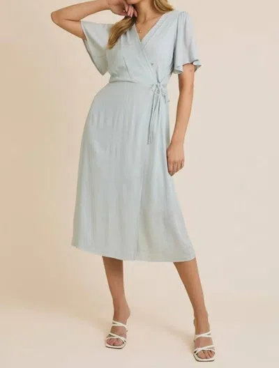 Gilli Half Sleeve Faux Wrap Dress In Dusty Blue