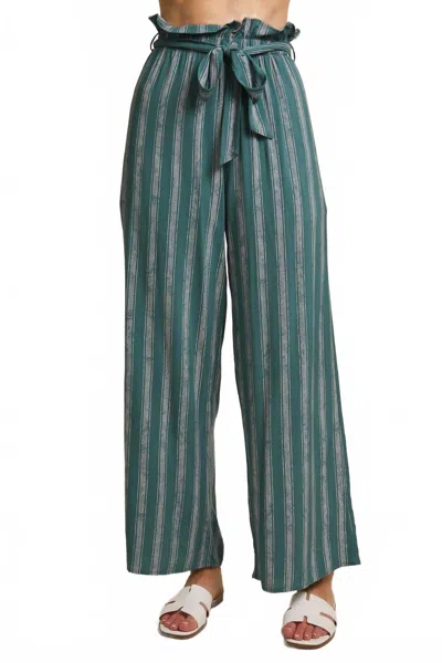 Gilli Heidi Striped Ruffle Top Pants In Green /cream