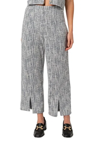 Gilli High Rise Split Hem Tweed Pants In White/navy In Multi