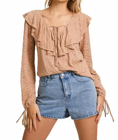 Gilli Kyle Ruffle Detail Long Sleeve Top In Taupe In Pattern