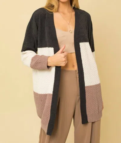 Gilli Long Sleeve Color Block Cardigan In Chocolate/cream/taupe In Brown