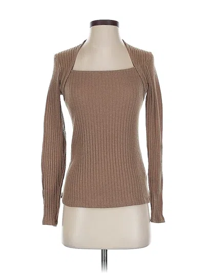 Pre-owned Gilli Long Sleeve Top Brown Square Neckline Tops