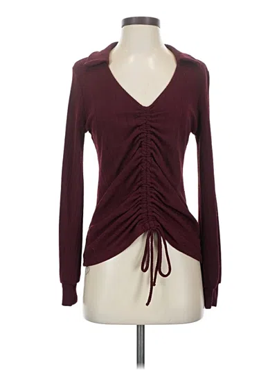 Pre-owned Gilli Long Sleeve Top Burgundy Plunge Neckline Tops
