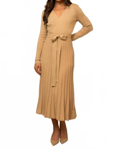 Gilli Long Sleeve V-neck Sweater Dress In Nude In Brown
