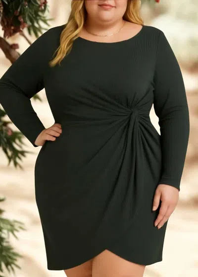 Gilli Long Sleeve Waist Twist Dress In Dark Olive In Green