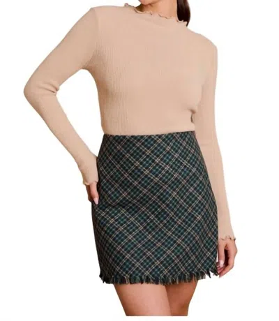 Gilli Plaid Fringe Skirt In Navy/multi Plaid