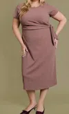 Gilli Plus Size Ribbed Waist Tie Midi Dress In Brown In Brown