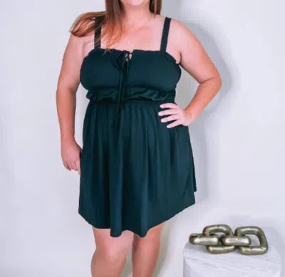 Gilli Plus Size Sleeveless Ruched Mini Babydoll Dress In Black In Blue