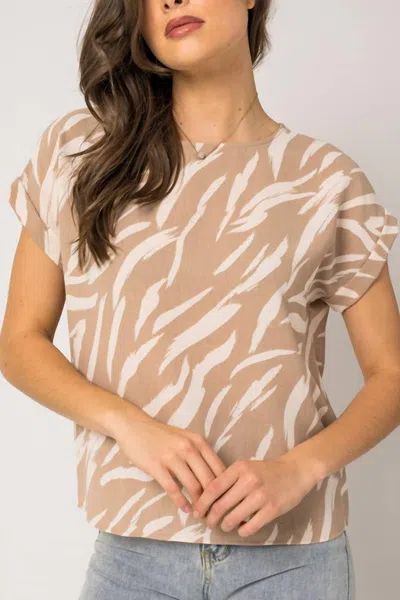 Gilli Roll Up Abstract Blouse In Taupe/beige In Multi