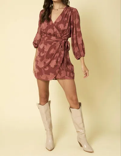 Gilli Rose Balloon Sleeve Wrap Mini Dress In Red In Brown