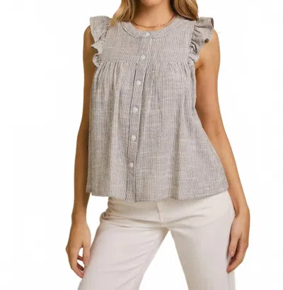 Gilli Round Neck Ruffle Sleeve Top In Gray In White