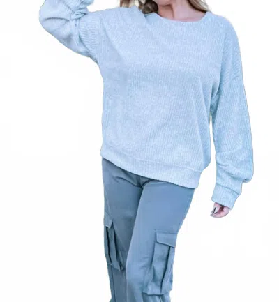 Gilli Ruched Sleeve Ribbed Sweater - Plus In Heather Grey In Blue