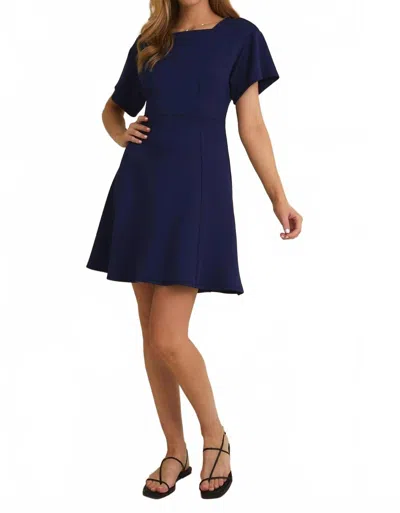 Gilli Serenity Square Neckline Short Sleeve Flare Skirt Dress In Navy In Blue