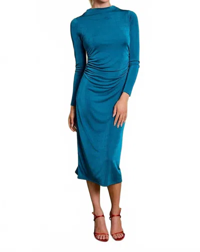 Gilli Shimmer Long Sleeve Side Shirring Midi Dress In Teal In Blue
