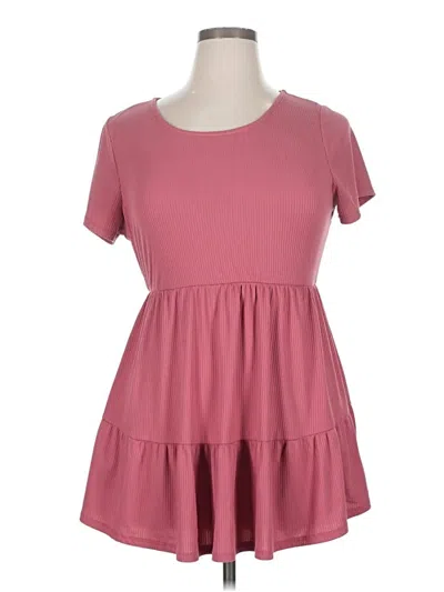 Pre-owned Gilli Short Sleeve Top Pink Solid Pattern Sweetheart Neckline Tops
