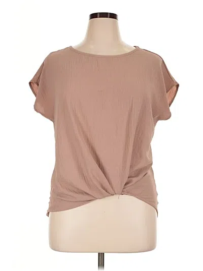 Pre-owned Gilli Short Sleeve Top Tan Keyhole Neckline Tops