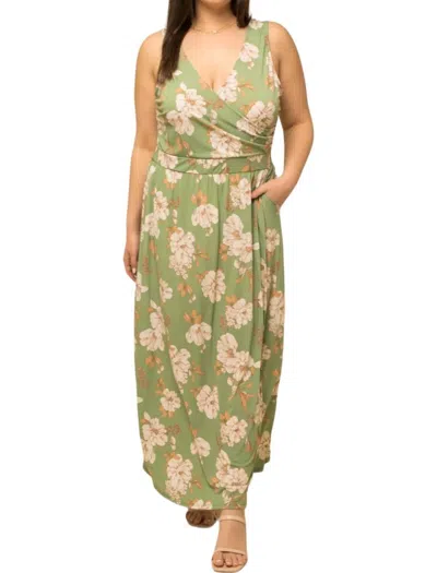 Gilli Sleeveless Maxi Dress - Plus In Olive/ivory In Green