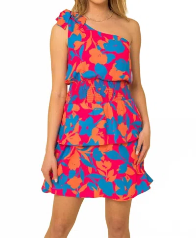 Gilli Sleeveless One Shoulder Smocked Floral Dress In Pink Multi