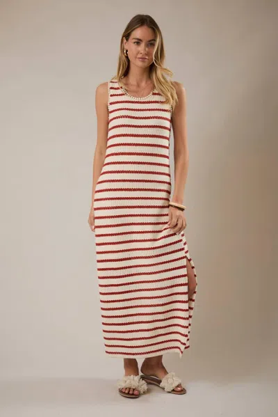 Gilli Sleeveless Slit Maxi Dress In Cream / Red Stripe In Multi