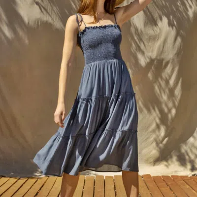 Gilli Smocking Tiered Dress In Denim Blue