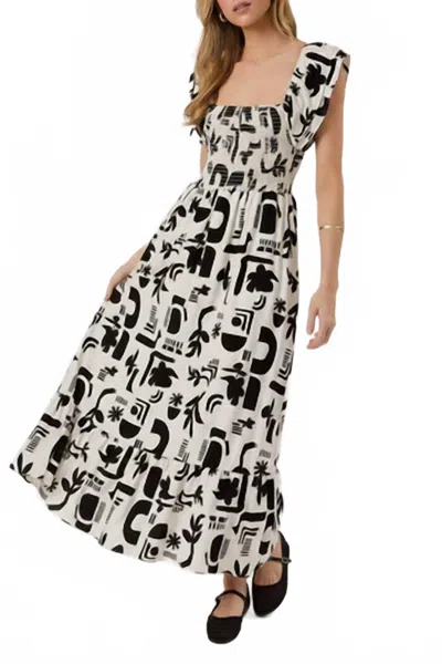Gilli Smocking Top Midi Dress In Black In Multi